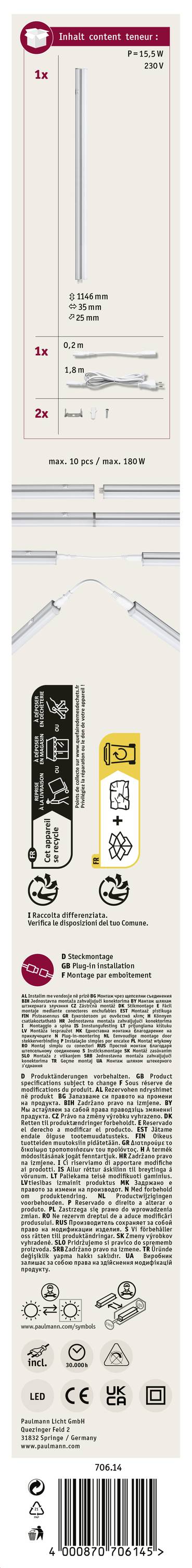 Paulmann Bond LED-Lichtleiste LED LED fest eingebaut 15 W Neutralweiß Satin