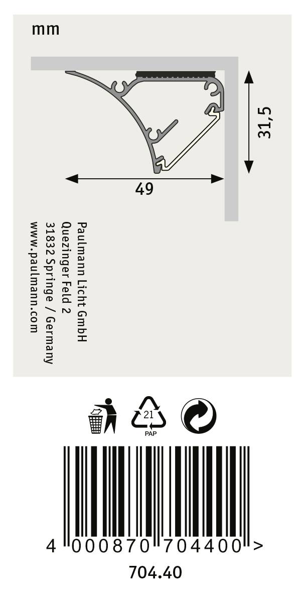Paulmann 70440 Corner Profil Kunststoff (L x B) 1m x 4.9cm 1St.