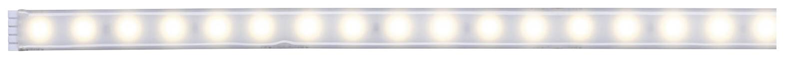 Ein langes, gebogenes LED-Lichtband mit gleichmäßigen Abständen zwischen den einzelnen leuchtenden Elementen.