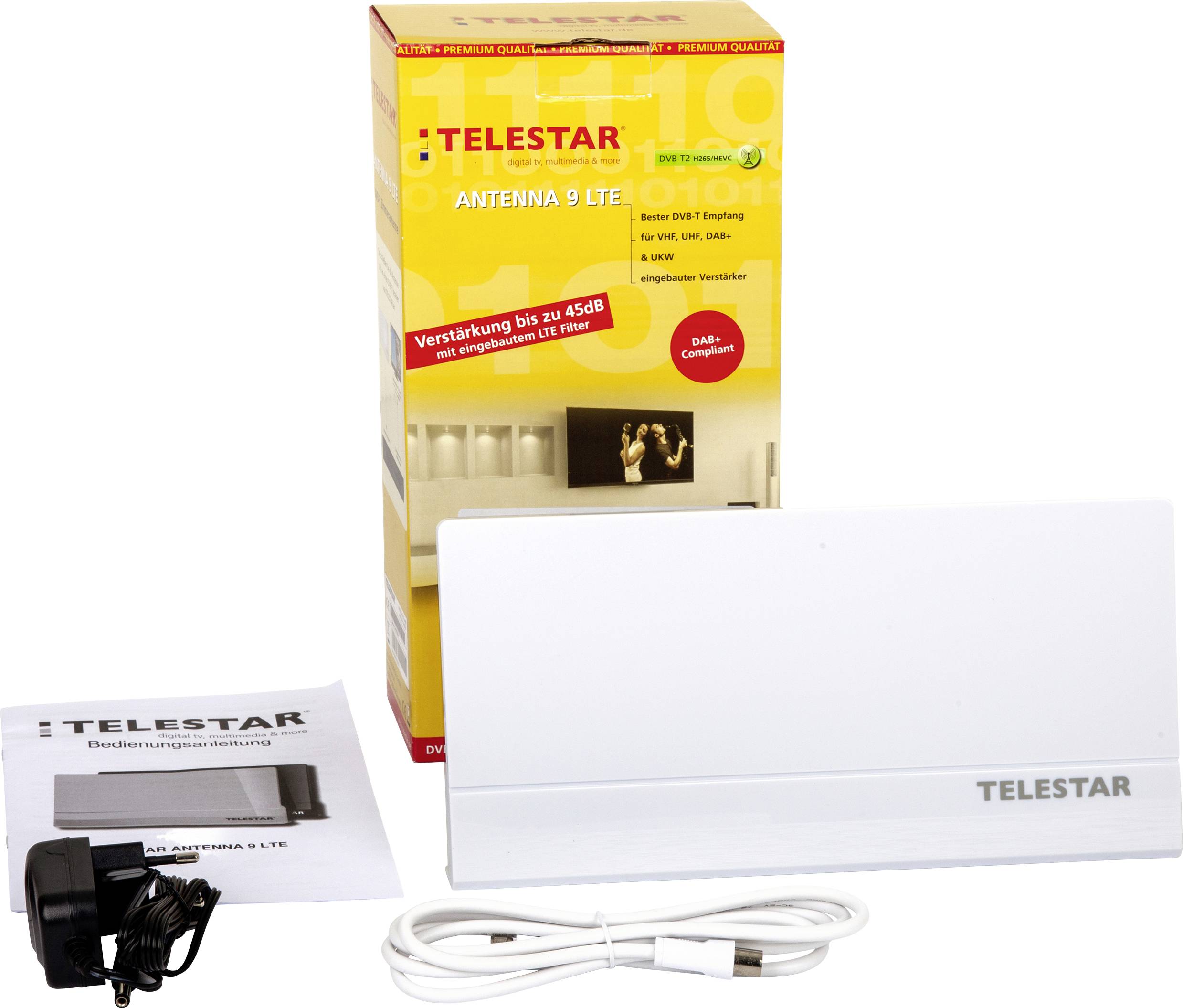 Telestar Antenna 9 Aktive DVB-T/T2 Flachantenne Innenbereich Verstärkung: 45 dB Weiß