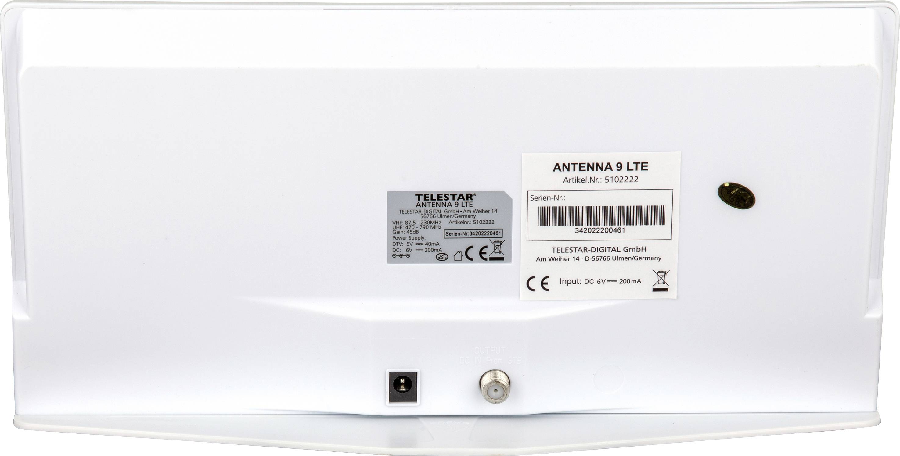 Telestar Antenna 9 Aktive DVB-T/T2 Flachantenne Innenbereich Verstärkung: 45 dB Weiß