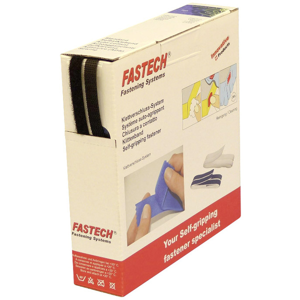 FASTECH® B10-SKL999910 Klettband zum Aufkleben Hotmelt Haft- und Flauschteil (L x B) 10m x 10mm Schwarz 10m
