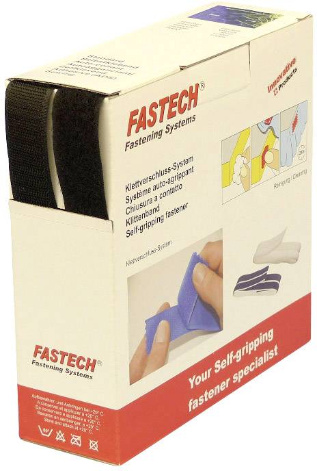 FASTECH® B25-STD999910 Klettband zum Aufnähen Haft- und Flauschteil (L x B) 10 m x 25 mm Schwarz 10 m