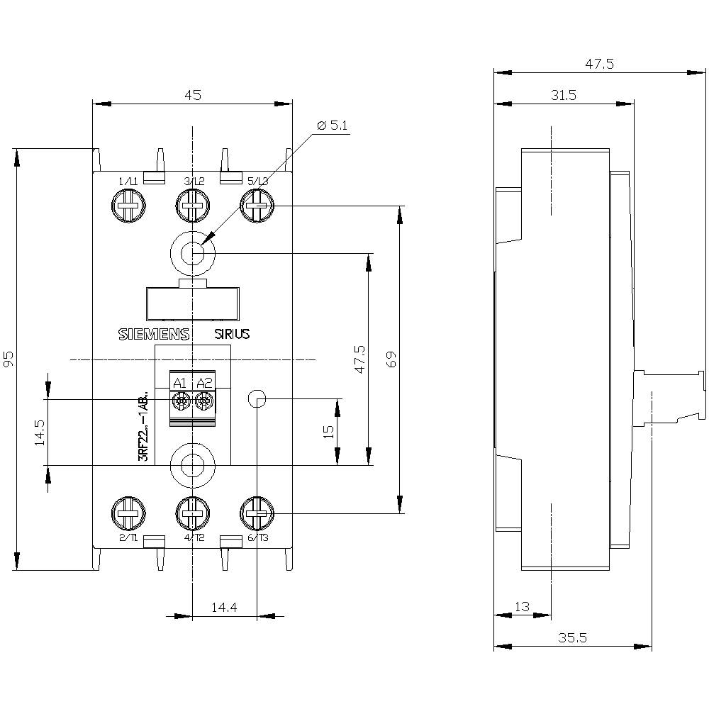 Siemens Halbleiterrelais 3RF22551AB35 55A Schaltspannung (max.): 600 V/AC Nullspannungsschaltend 1St.