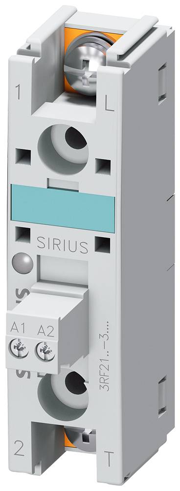 Grauer elektronischer Schalter mit der Beschriftung 'SIRIUS', zeigt zwei Schraubanschlüsse unten. Geeignet für elektrische Geräte.
