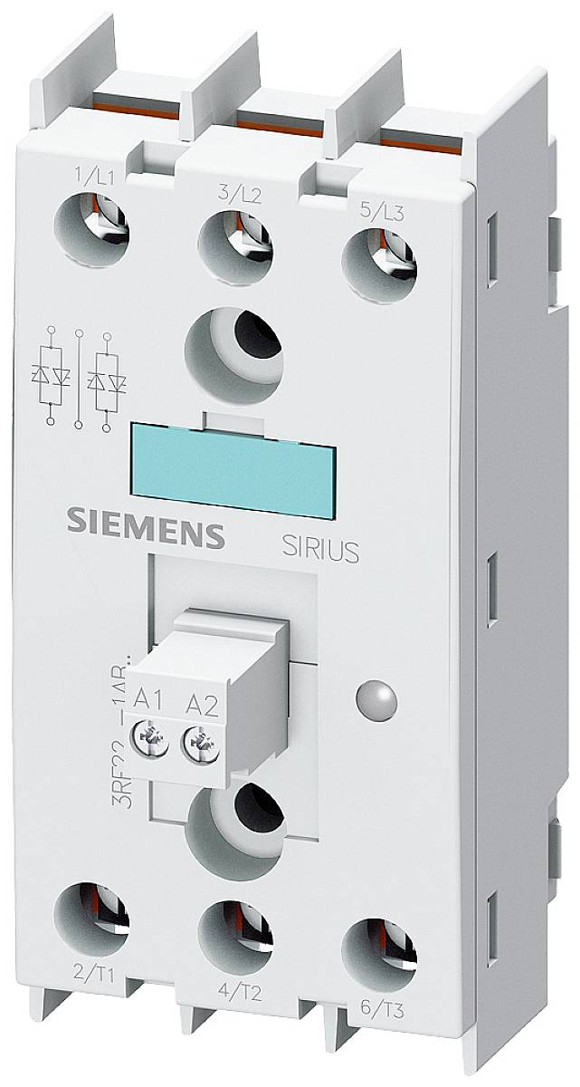 Schütz von Siemens aus der Serie Sirius, zeigt Anschlüsse und Beschriftungen. Geeignet für Steuerungs- und Schaltungsaufgaben in elektrischen Systemen.