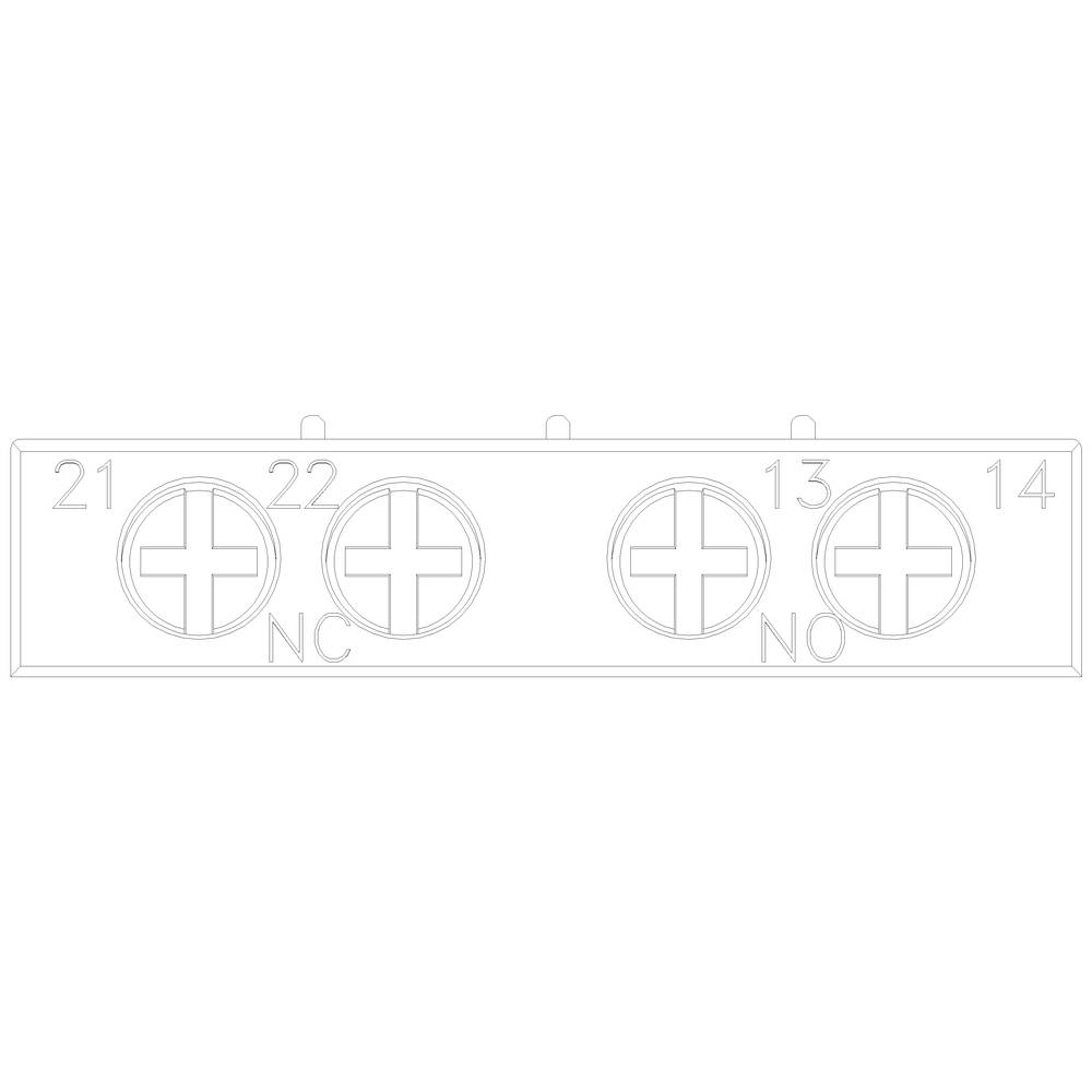 Eine rechteckige Schaltplanzeichnung zeigt eine Reihe von vier runden Steckern mit den Beschriftungen '21', '22 NC', '13 NO' und '14'.