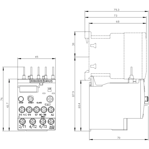 Siemens Überlastrelais 690 V/AC 1 Schließer, 1 Öffner 1 St. 3RU2116-0JB0 Siemens Überlastrelais 690 V/AC 1 Schließer, 1 Öffner 1 St. 3RU2116-0JB0