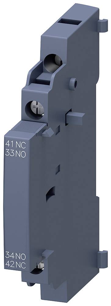 Ein blaues elektrisches Relaismodul mit den Beschriftungen '41 NC', '33 NO', '34 NO' und '42 NC'. Geeignet für Schaltschrankinstallationen.