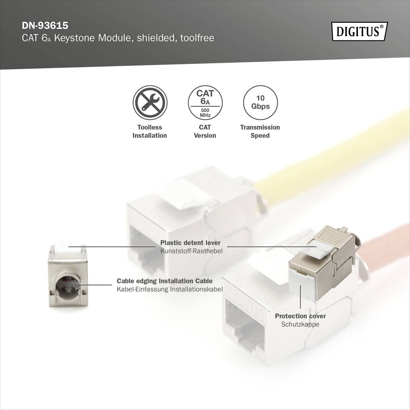 Digitus DN-93615 RJ45-Einbaumodul Keystone CAT 6a 1St.