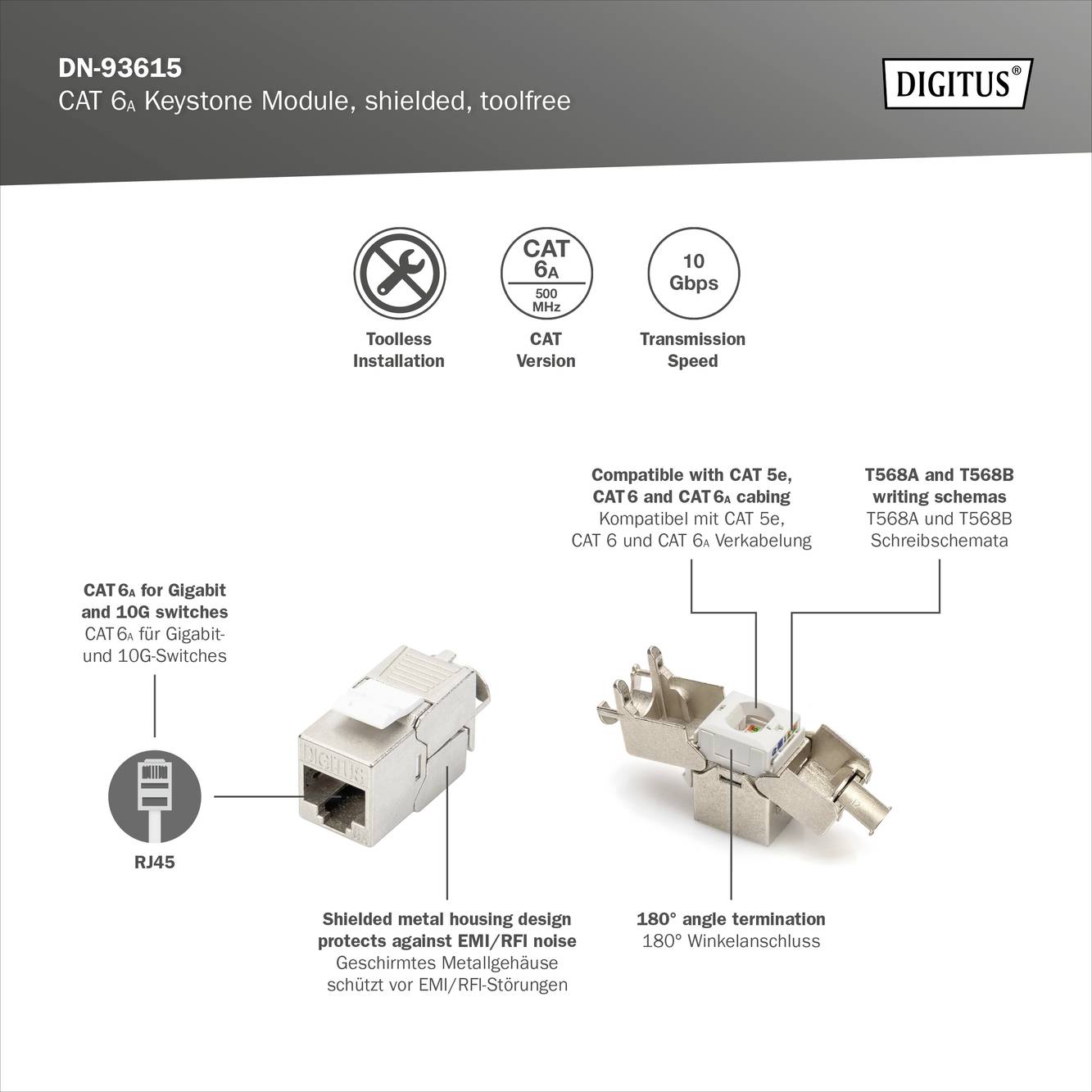 Digitus DN-93615 RJ45-Einbaumodul Keystone CAT 6a