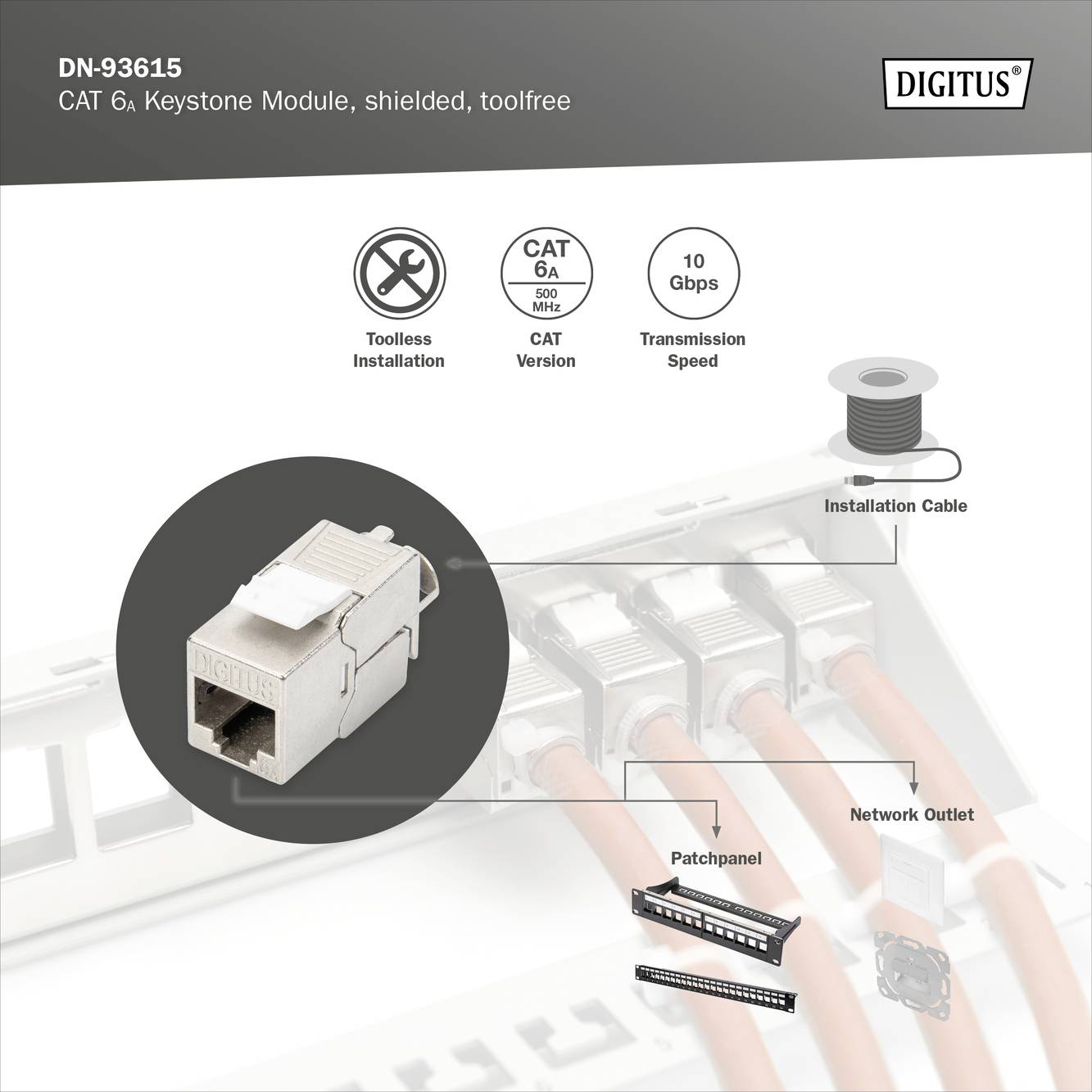 Digitus DN-93615 RJ45-Einbaumodul Keystone CAT 6a 1 St.