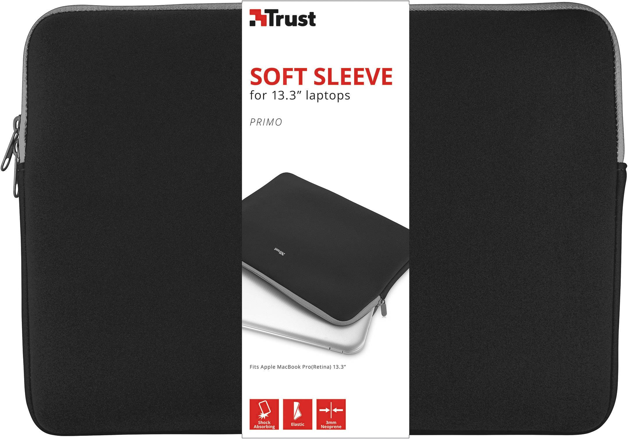 'Trust Soft Sleeve für 13,3-Zoll-Laptops.' Schwarze Laptoptasche, passend für Apple MacBook Pro/Air.