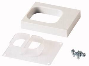 Kunststoff-Handgriffset mit ovaler Öffnung, zwei Platten und vier Schrauben zur Befestigung. Geeignet für Möbel oder Schubladen.