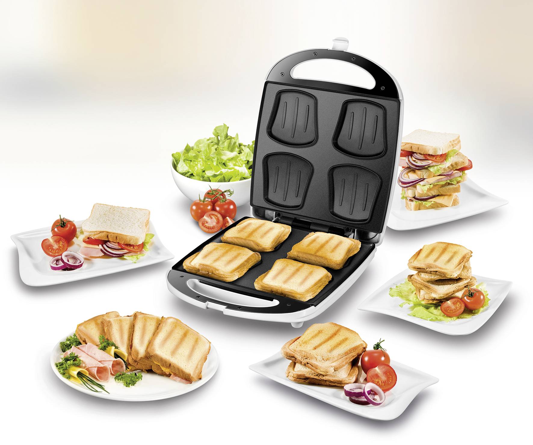 Unold Quadro Sandwich-Toaster klappbar Weiß, Schwarz