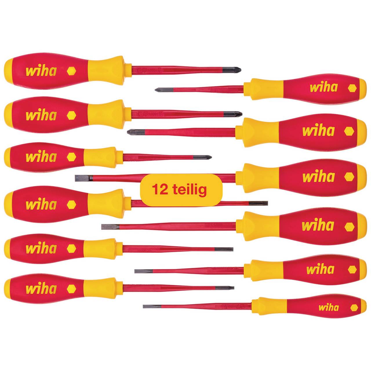 Wiha VDE Schraubendreher-Set 12teilig Schlitz, Kreuzschlitz Pozidriv, Kreuzschlitz Phillips, Plus/Minus, Innen-TORX