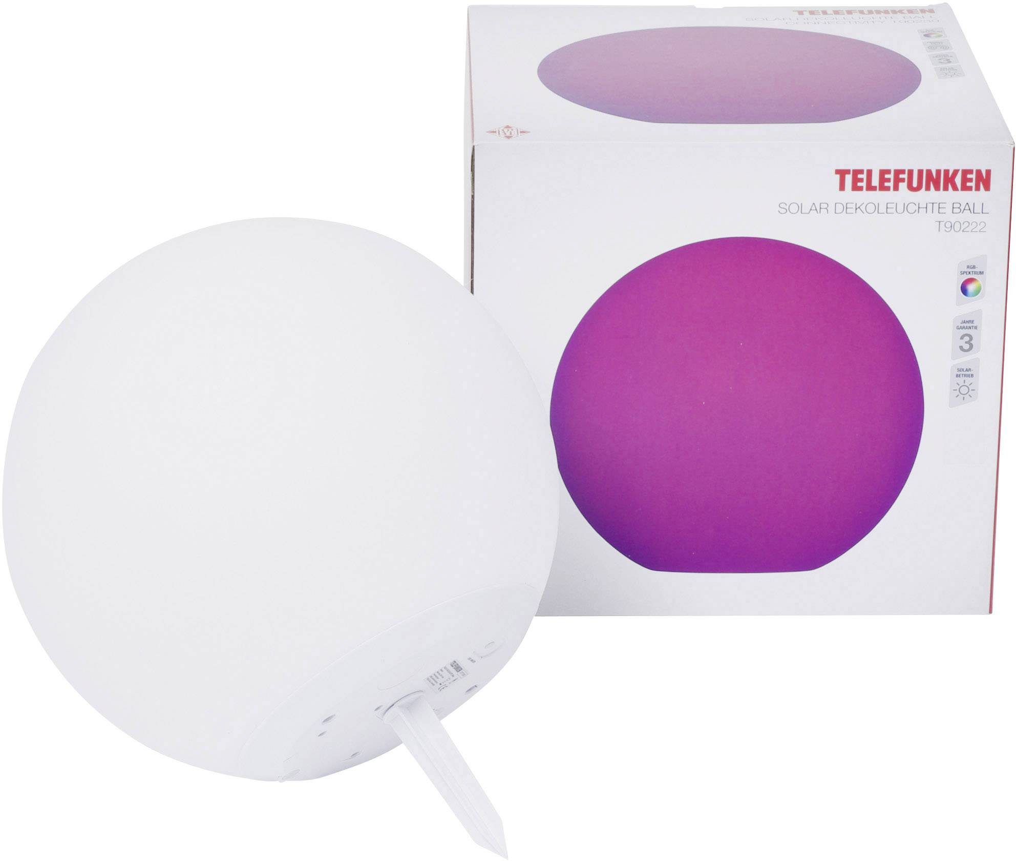 Telefunken Solar-Gartenleuchte Ball T90222 Kugel LED 9.6W RGBW Weiß