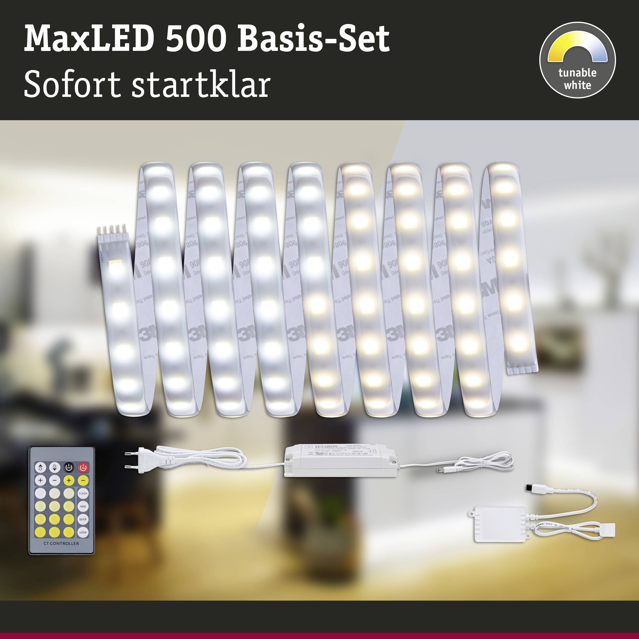 Paulmann MaxLED Tunable White 70624 LED-Streifen-Basisset mit Stecker 24V 3m Warmweiß, Neutralweiß, Tageslichtweiß 1St.