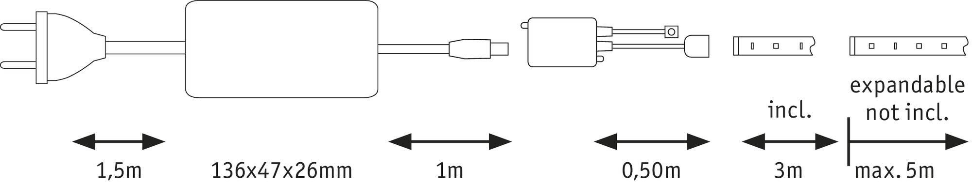 Paulmann MaxLED Tunable White 70624 LED-Streifen-Basisset mit Stecker 24V 3m Warmweiß, Neutralweiß, Tageslichtweiß 1St.