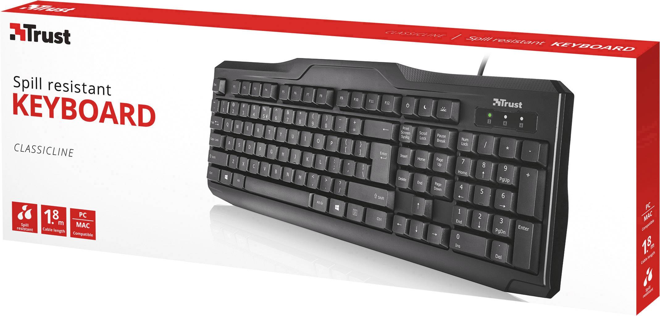 Trust ClassicLine USB Tastatur Deutsch, QWERTZ, Windows® Schwarz Spritzwassergeschützt