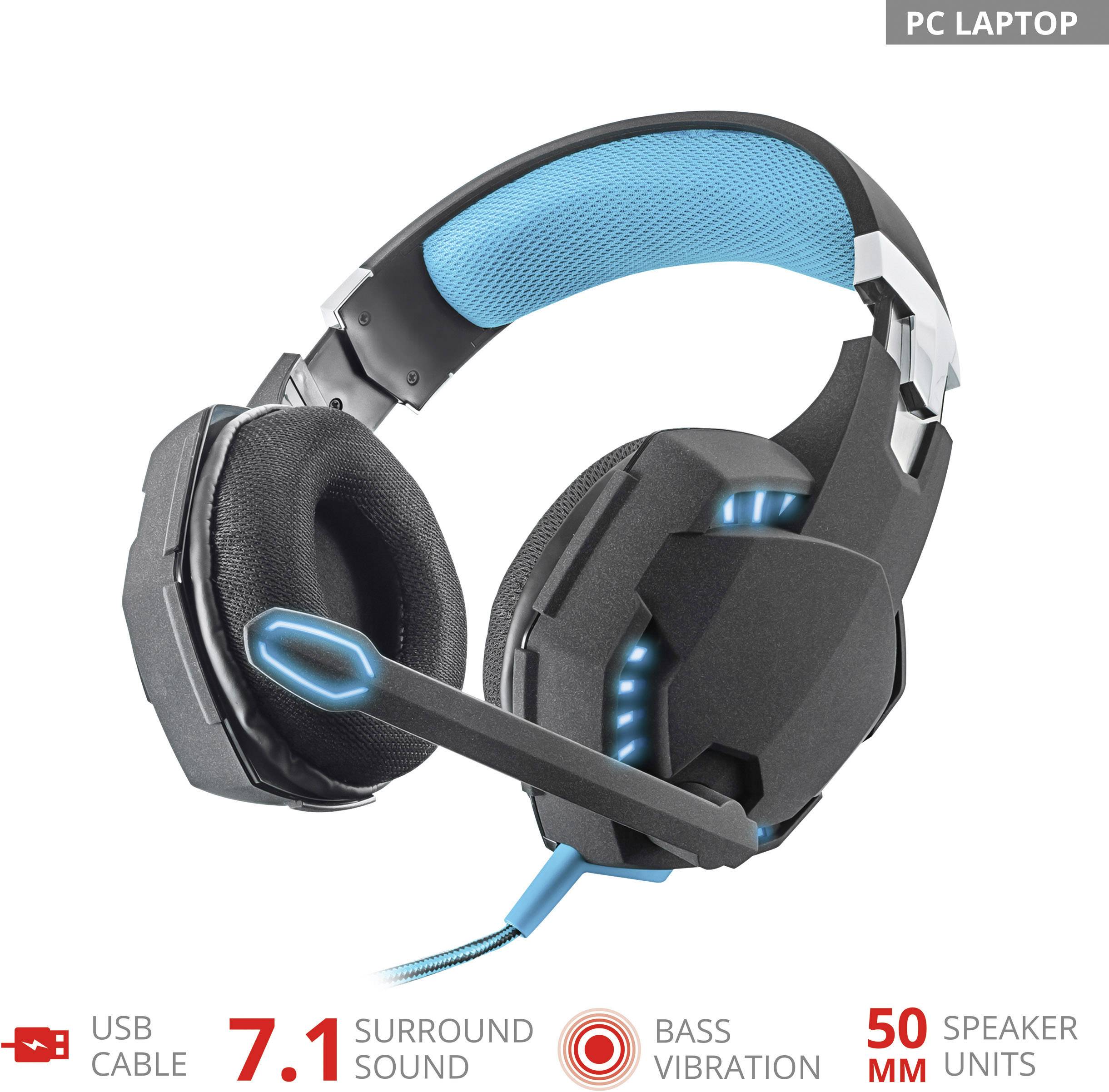 Trust GXT 363 7.1 Bass Vibration Gaming Headset USB schnurgebunden Over Ear Schwarz, Blau 7.1 Surround