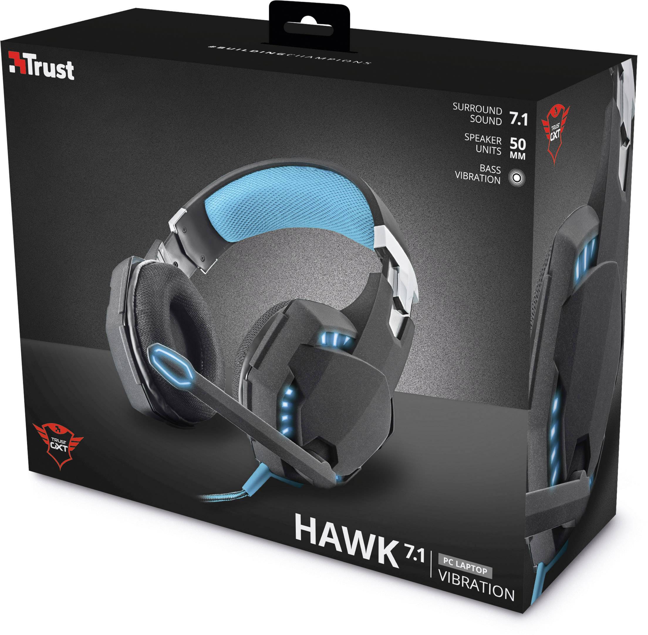 Trust GXT 363 7.1 Bass Vibration Gaming Headset USB schnurgebunden Over Ear Schwarz, Blau 7.1 Surround