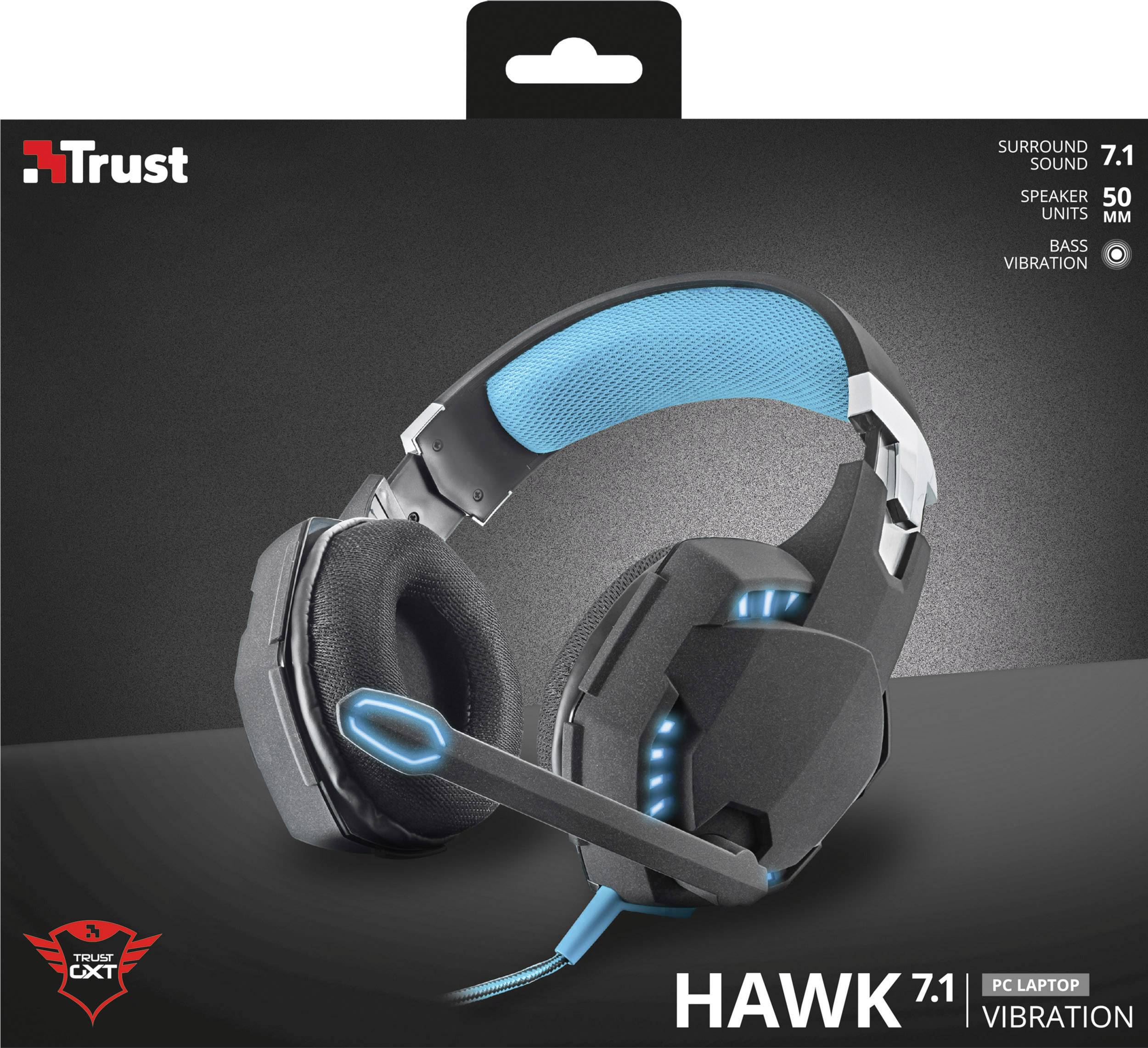 Trust GXT 363 7.1 Bass Vibration Gaming Headset USB schnurgebunden Over Ear Schwarz, Blau 7.1 Surround