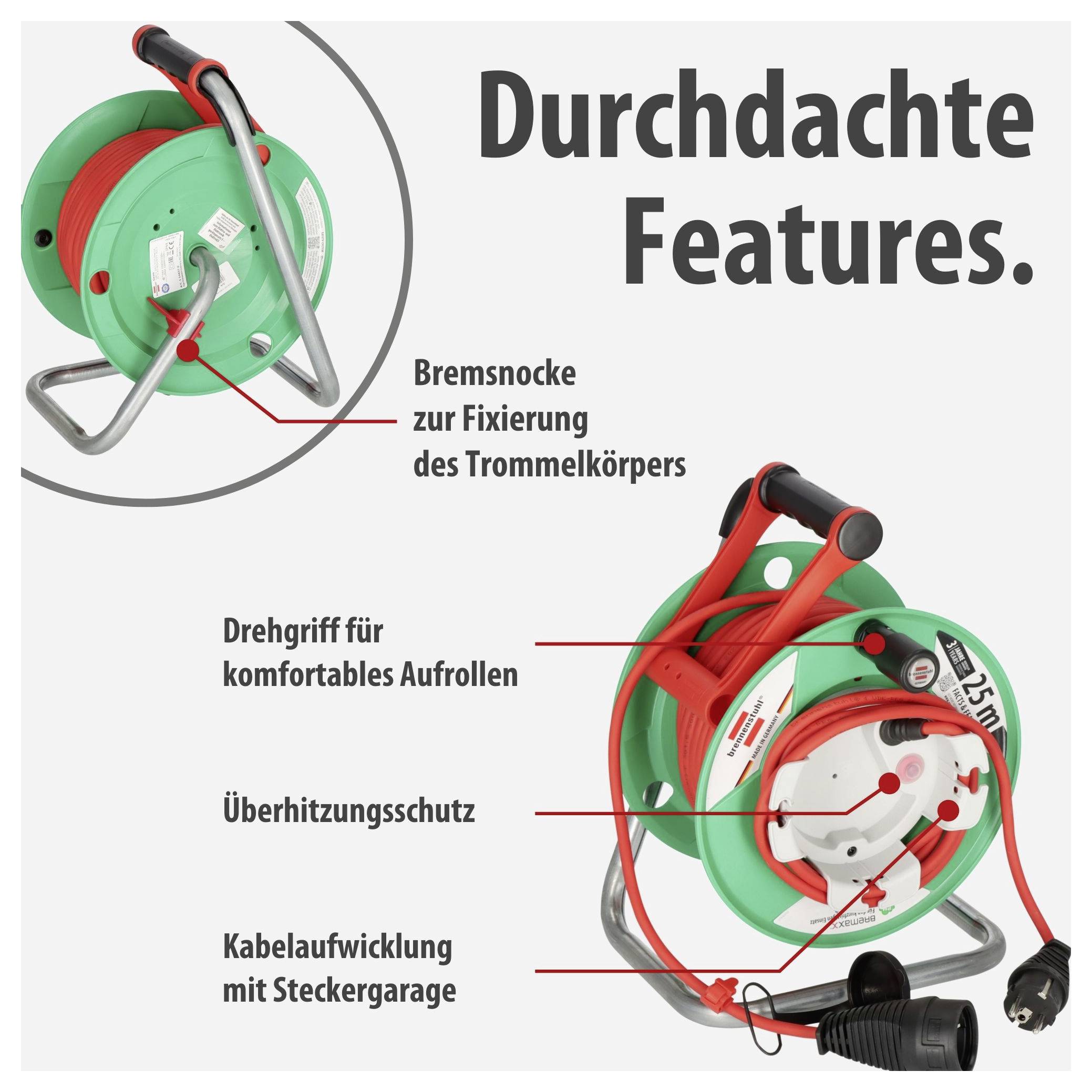 Brennenstuhl 1148370 Kabeltrommel 25.00 m Rot Schutzkontakt-Stecker