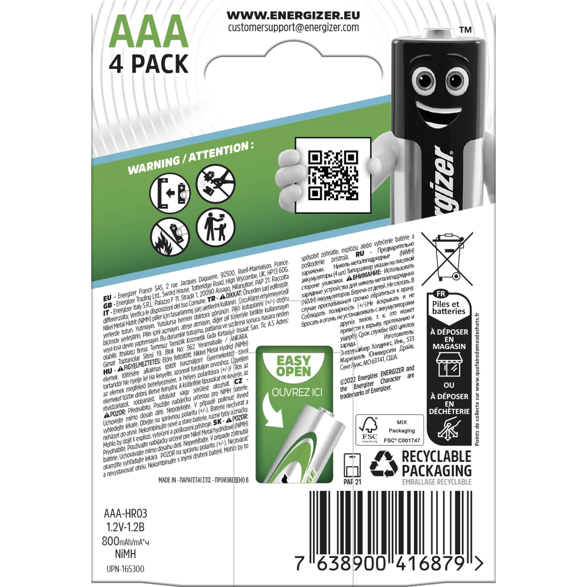 Energizer Extreme HR03 Micro (AAA)-Akku NiMH 800 mAh 1.2V 4St.