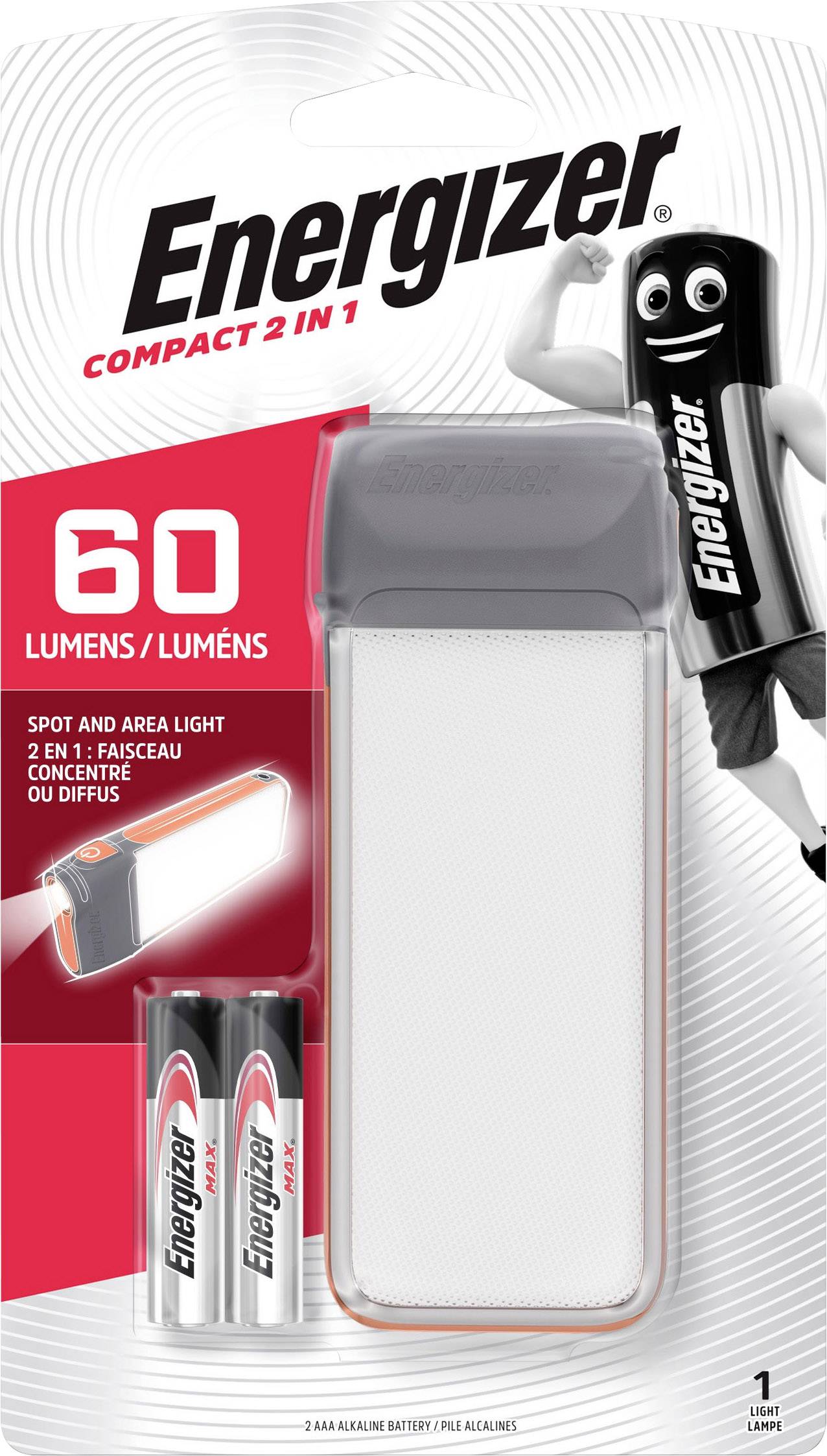Energizer E300460900 Compact 2in1 LED Camping-Leuchte 60lm batteriebetrieben 82g Dunkelgrau, Orange