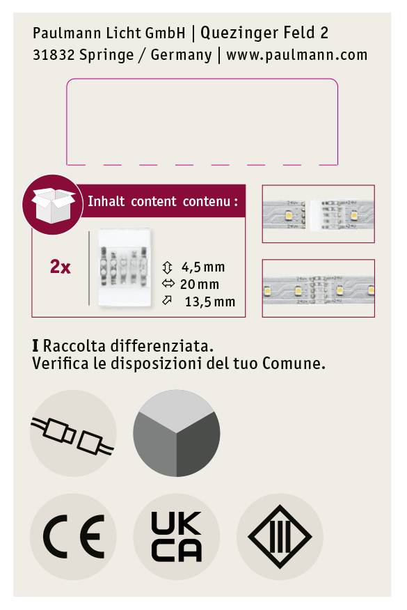 Paulmann 70618 Verbinder-Set Kunststoff (L x B x H) 2 x 1.35 x 0.45cm 2St.