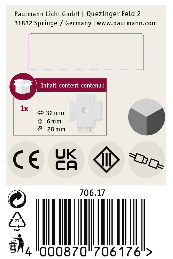 Paulmann 70617 X-Verbinder Kunststoff (L x B x H) 3.2 x 2.8 x 0.6cm 1St.