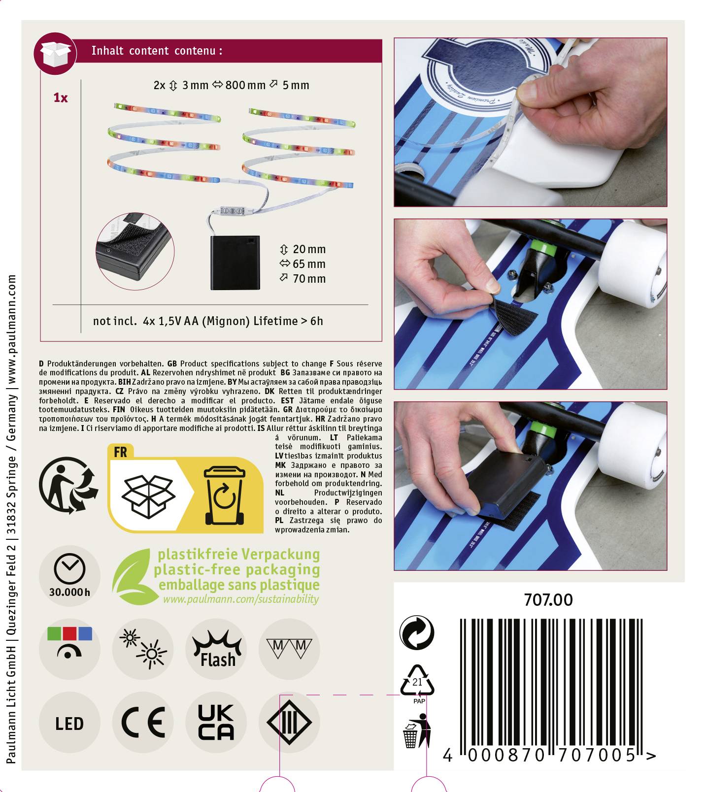 Paulmann 70700 LED-Streifen-Komplettset mit Batterie-Box 6V 800mm RGB 1St.