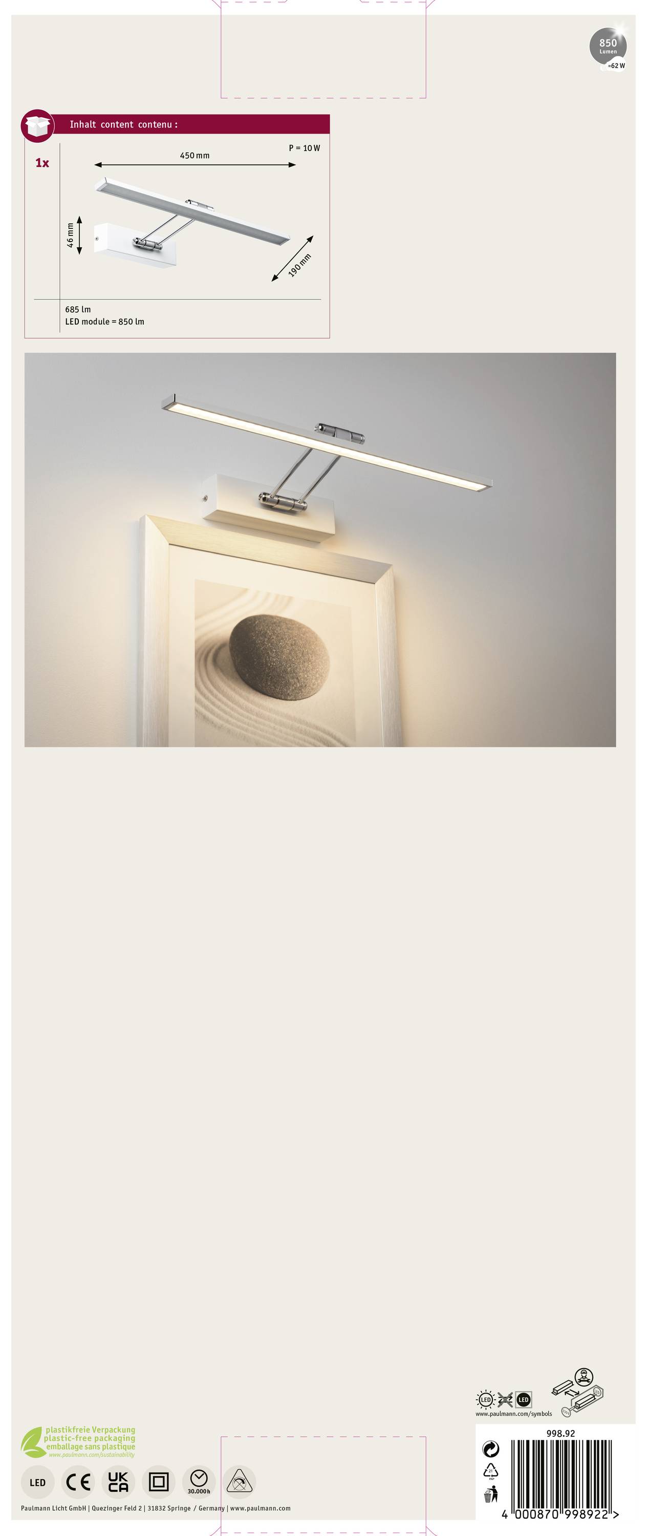 Paulmann Beam Fifty 99892 LED-Bilderleuchte 7W Warmweiß Weiß