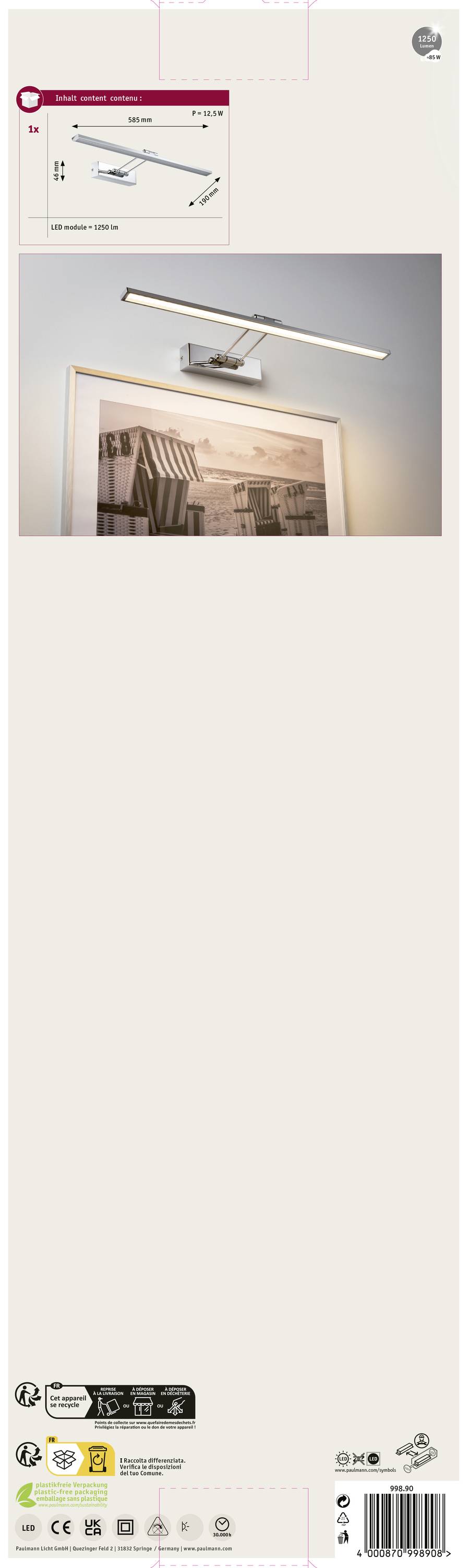 Paulmann Beam Sixty 99890 LED-Bilderleuchte 11W Warmweiß Chrom