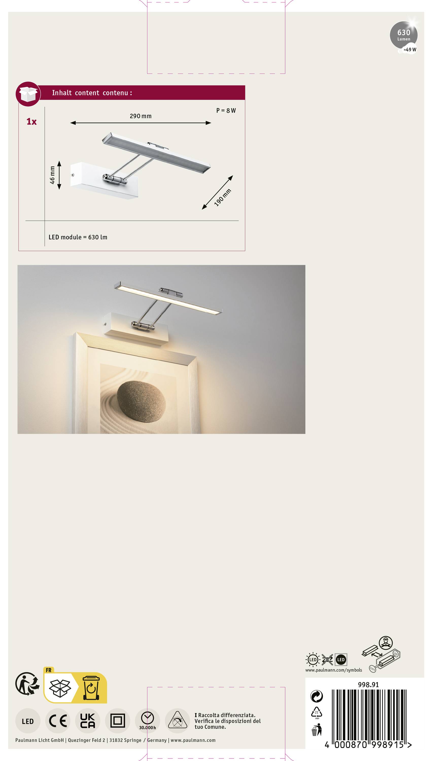 Paulmann Thirty 99891 LED-Bilderleuchte 5W Warmweiß Weiß