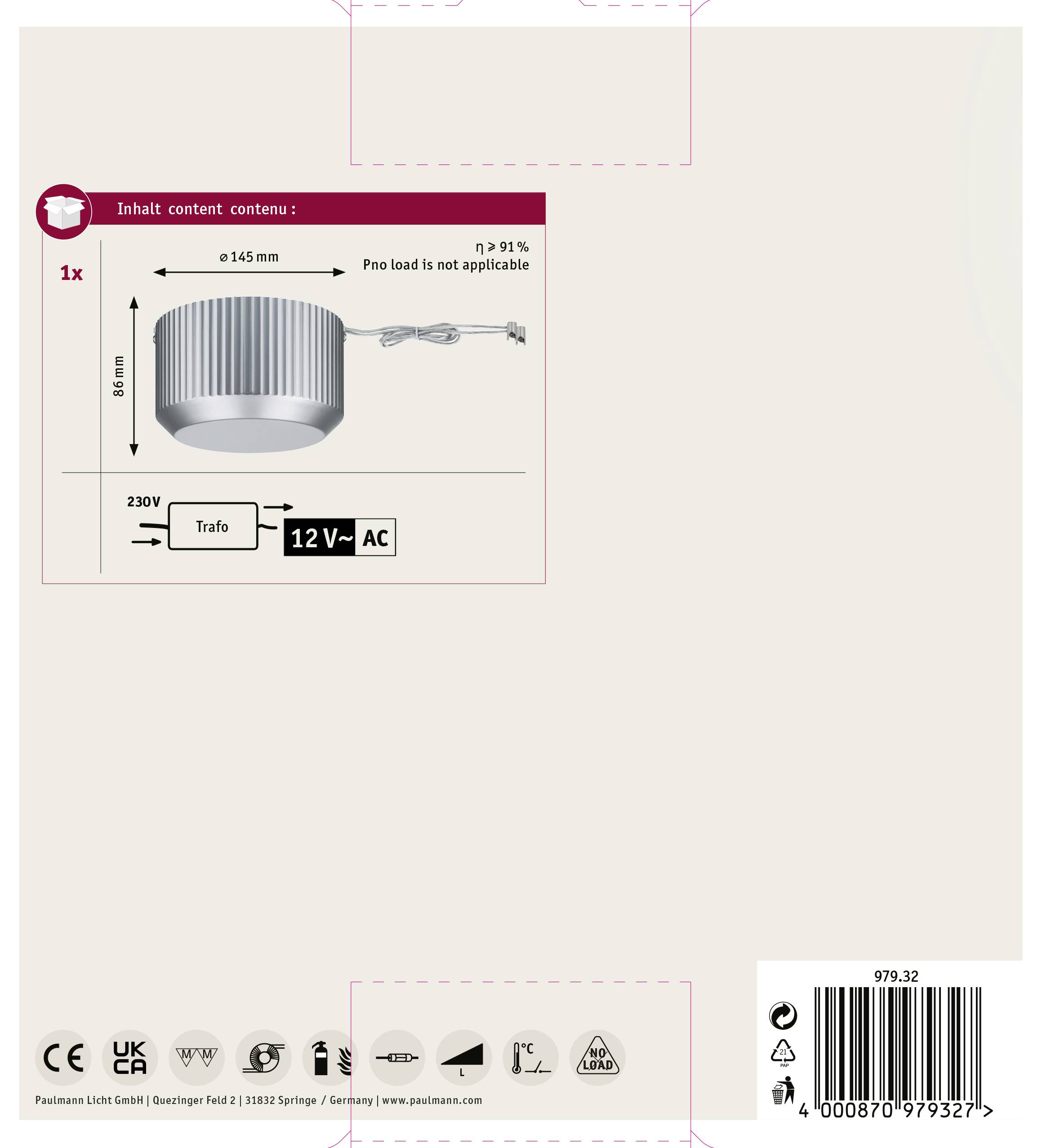 Paulmann Toroidal 97932 Niedervolt-Seilsystem-Komponente Trafo Chrom