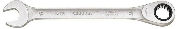 Metallkombinationszange mit offenem Ende auf einer Seite und Ratschenkopf auf der anderen Seite, gekennzeichnet als Gedore Nr. 7R, Größe 17 mm.