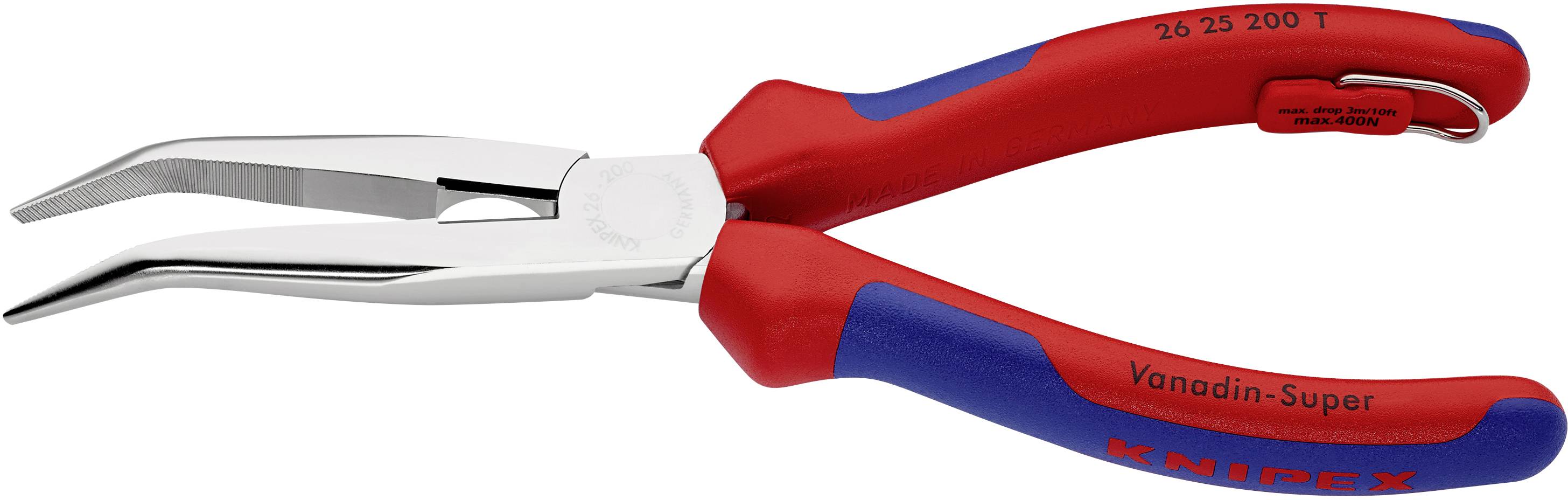 Knipex 26 25 200 T Werkstatt Flachrundzange 40° gebogen Vanadium Elektrostahl 200 mm