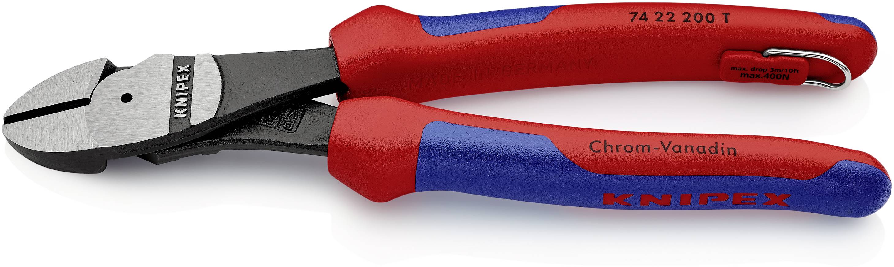 Knipex 74 22 200 T Werkstatt Kraft-Seitenschneider mit Sicherungsöse 200 mm