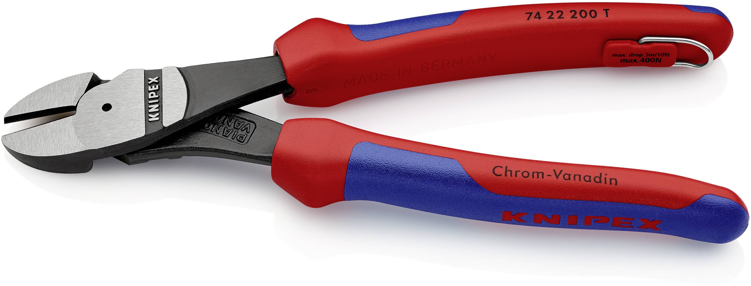 Knipex 74 22 200 T Werkstatt Kraft-Seitenschneider mit Sicherungsöse 200 mm