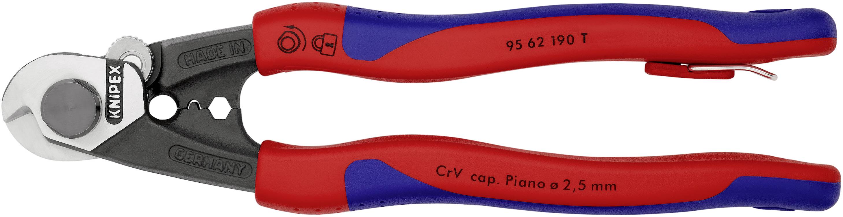 Knipex 95 62 190 T Drahtseilschere Geeignet für (Abisoliertechnik) Endhülsen an Bowdenhüllen und Drahtseilzügen 7 mm 7