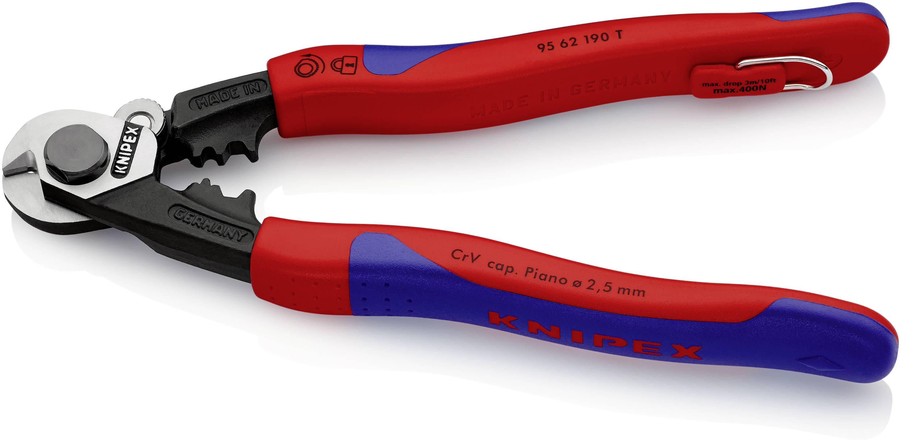 Knipex 95 62 190 T Drahtseilschere Geeignet für (Abisoliertechnik) Endhülsen an Bowdenhüllen und Drahtseilzügen 7mm 7