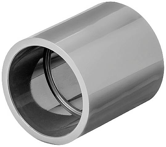 Silberner Metallzylinder, offen an beiden Enden, mit glänzender Oberfläche.