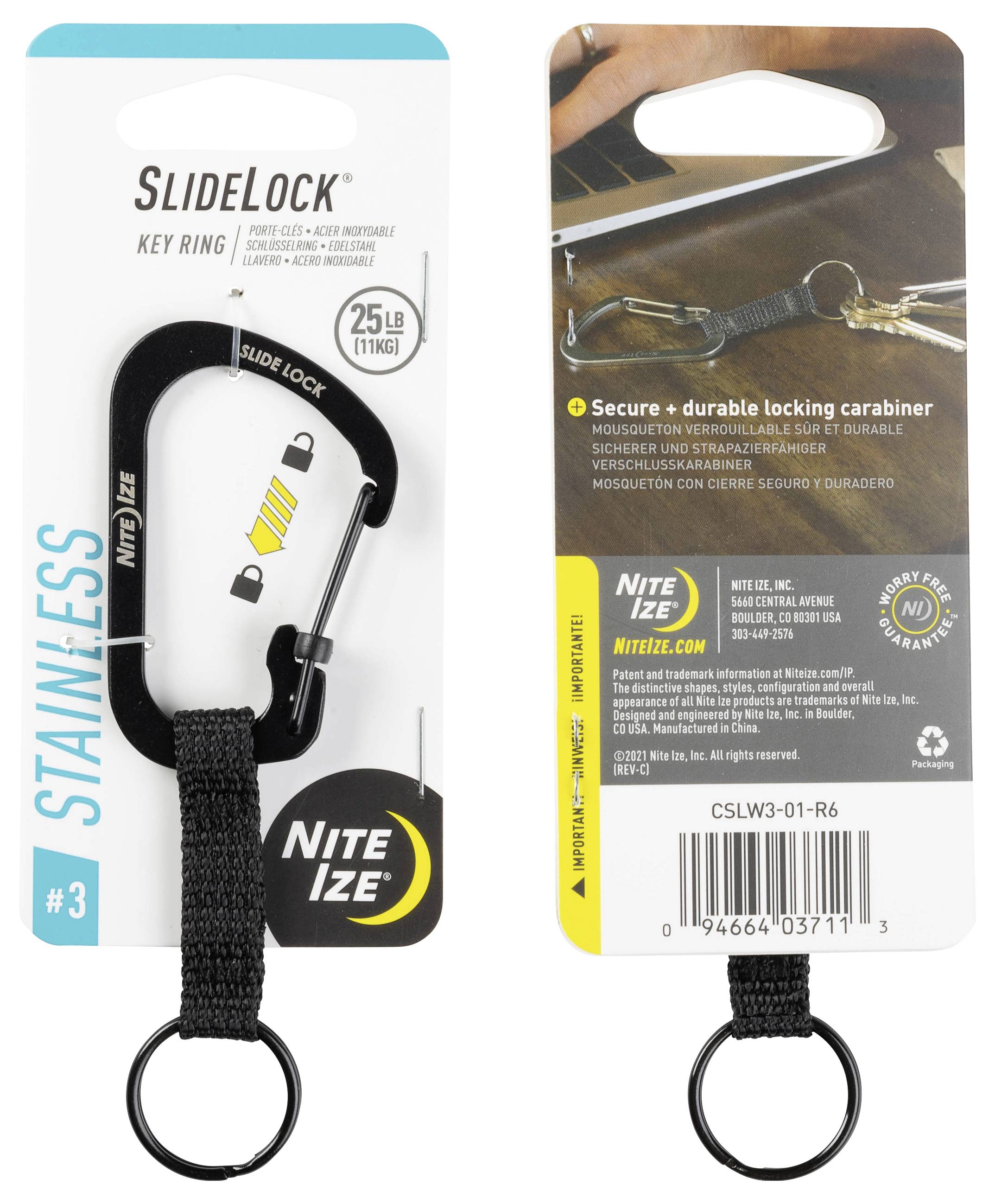 NITE Ize Schlüssel-Karabiner NI-CSLW3-01-R6 Keyring Gr.3 Schwarz 1St.