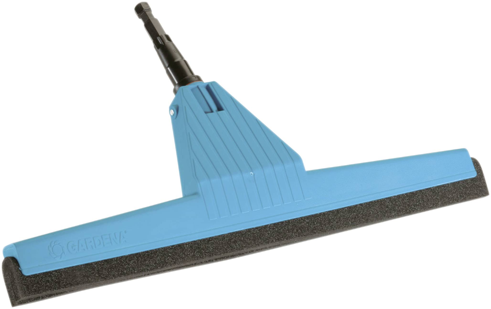 Ein blauer Bodenabzieher mit schwarzer Gummilippe und Griff, geeignet zum Reinigen von Böden.