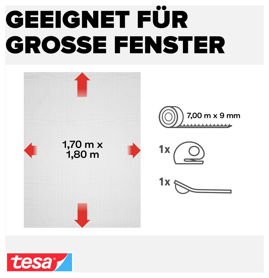 Haftender Insektenschutzgitter-Bausatz für große Fenster, gekennzeichnet mit „GEIGNET FÜR GROSSE FENSTER