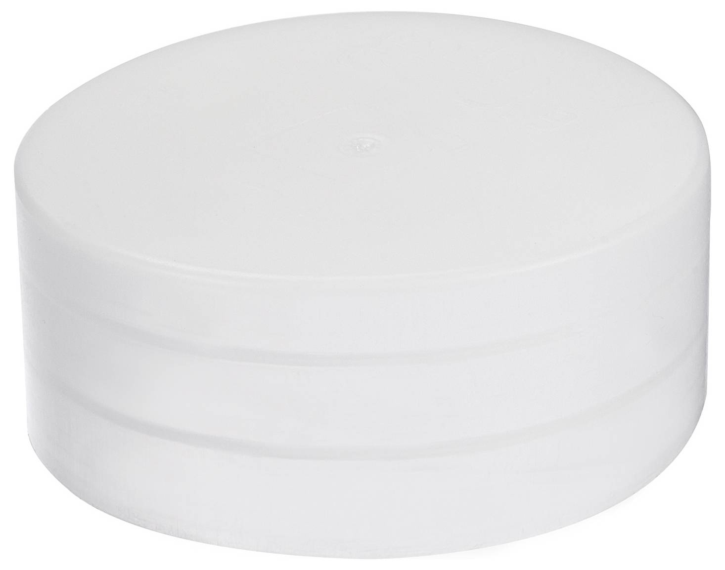 Eine schlichte weiße Kunststoff-Flaschenverschluss wird gezeigt, der ein glattes und einfaches Design aufweist.