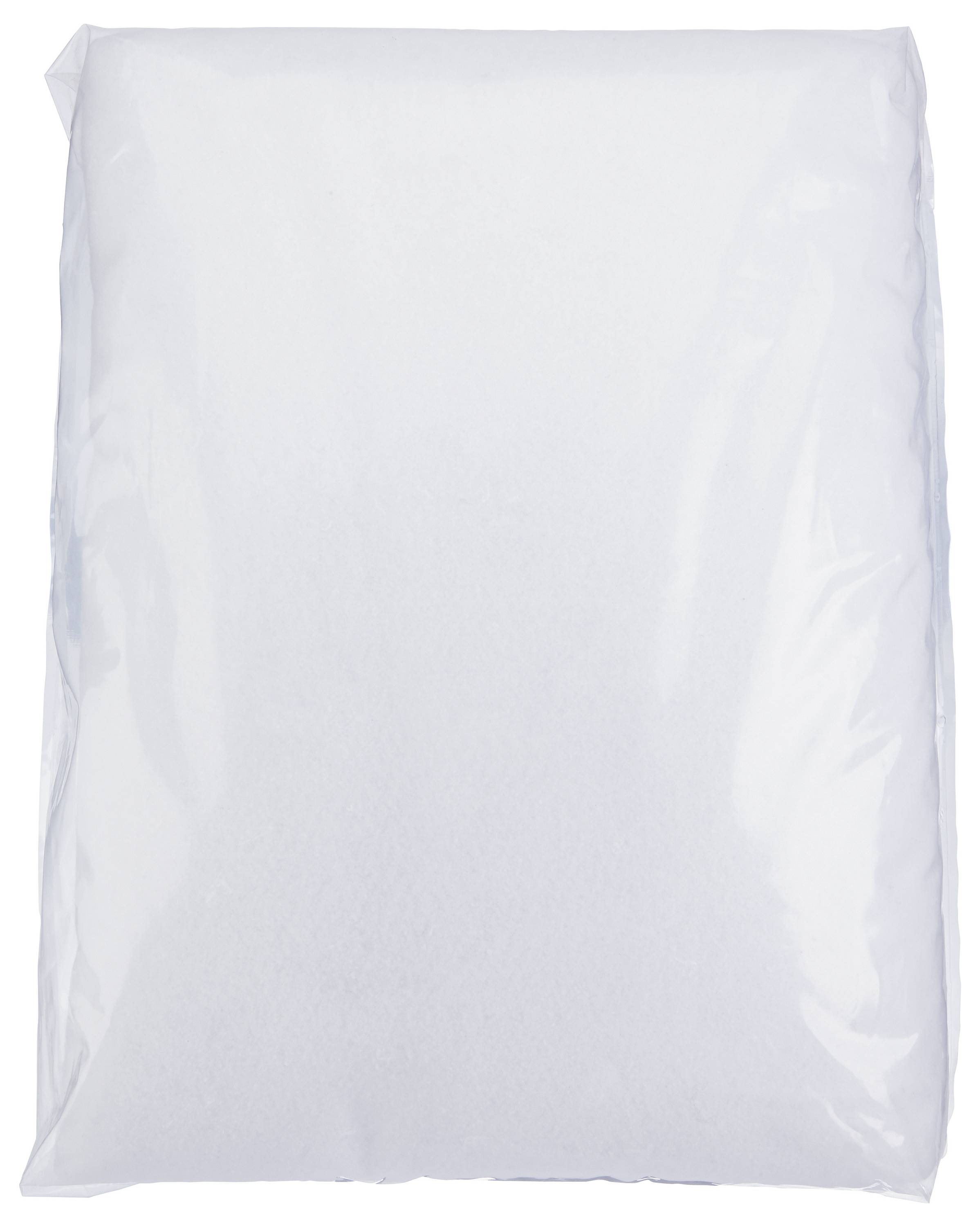 Eine versiegelte, schlichte weiße Plastiktüte, wahrscheinlich mit Inhalt gefüllt, die vor einem weißen Hintergrund zu sehen ist.