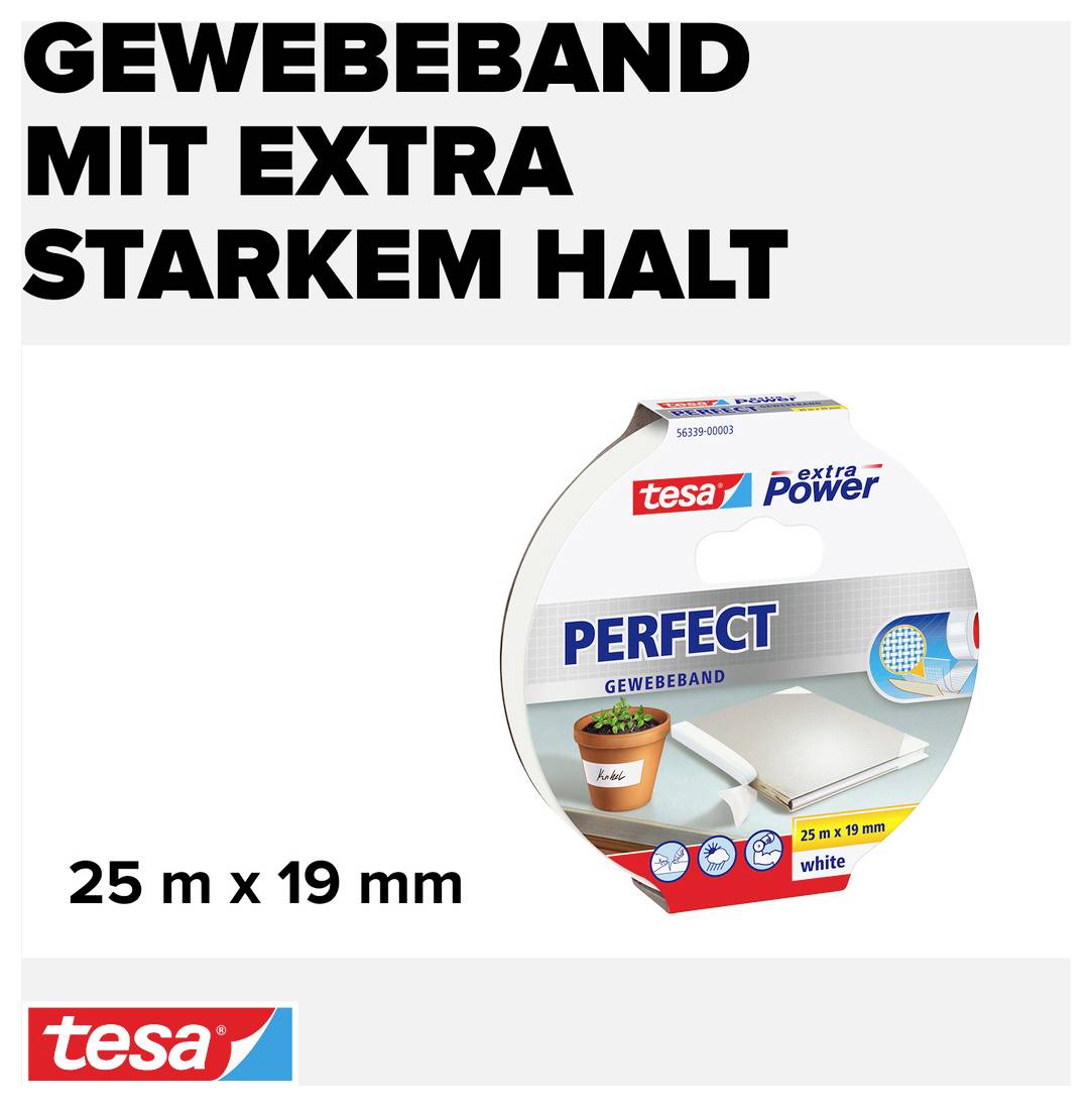 TESA PERFECT 56339-00003-01 Gewebeklebeband tesa® extra Power Weiß (L x B) 25m x 19mm 1St.